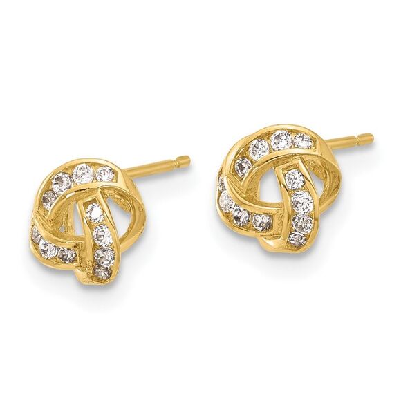 Kazi Luxury 14k Yellow Gold Polished CZ Love Knot Post Earrings